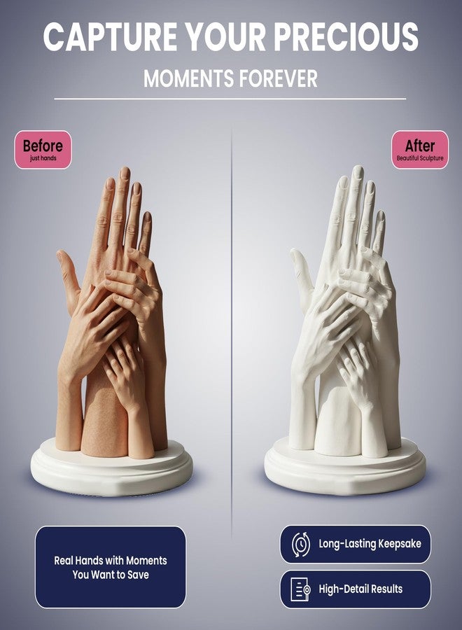 2GM Hand Casting Kit for Family, 3D Design, Capture Precious Moments Together Easy to Use/Mold for Hand Making, Cherish Memories Forever, Child & Adult Hands Set (Pack of 1) - Image 4
